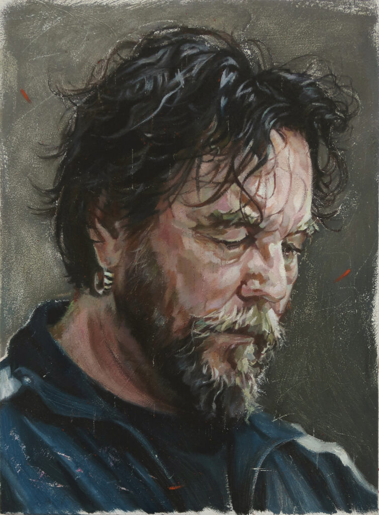 michaelstreun.ch, Mirror Selfportrait, 2020, Oil on Pavatex, 14 x 9.5 cm, Michael Streun, Thun, Schweiz, Bildender Künstler, Malerei, Figuratif,  Painter, Oilpainting, Drawing, Object, figurative, Selfportrait, Selbstporträt, michaelstreun.ch, Oil on Canvas, Michael Streun, Schweiz, Thun, Schweizer Maler, Malerei, Painter, Figurative Malerei, figurative painting, portrait painting, Zeichnung, Objekte, Radierung, Porträt, Surreal, Ölmalerei, Öl auf Leinwand, Oil on Canvas,  Kohlezeichnung, Pastellzeichnung, Fotografie, Video, Ausstellungen, Galerie, Puberty, Projekte, Installationen, Klingende Köpfe, Blues Legends, Mario Capitanio, Peter Gurtner, Carlo Brenni, Georges Müller, Peter Müller, MC Anliker, Jamie Wong-Li, Sandee, Walter Schmocker, Markus Heiniger, Jimy Hofer, Simon La Bey, Schmidi Schmidhauser, Rhonda Dorsey, Shirley Grimes, Gölä, Tinu Heiniger, Christine Lauterburg, Marc Storace, Mich Gerber, Büne Huber, Hank Shizzoe, Kuno Lauener, Sina, Elvis, Alberto Giacometti, B.B. King, Buddy Guy, John Lee Hooker, Kurse, Malkurs, Ölmalen, Porträt in Öl, Objekte in Öl, Aktzeichnen, Aktmalen, sfgb-b.ch, Schule für Gestaltung Bern und Biel, Galerie Art-Etage Biel, Kunsthaus Interlaken, Kunstmuseum Thun, www.atelierstreun.ch, Atelierhaus Thun, www.atelierhausthun.ch, Painting, Swiss Painter, Oilpainting, Drawing, Etching, Portrait, Oil Portrait, Surreal, figurative painting, Oil on Canvas, Oil on Cardboard, Oil on Paper, Berlin, Atelierstipendium, Atelierhaus, www.atelierhaus.ch, Cantonale Berne Jura, Skizzen, Studien, Plastic, Ablösung, Puberty, Pubertät, Adoleszenz, Umbruch, Umwälzungen, Corona-Krise, Zeitenwende, Habitat, Trip, Klimawandel, Übergang, Warner, Überdreht, Satellit.Space Thun, Der Schacht, futuristische Akte, Galerie Tammen Berlin, Robert Walser, Senfies, Farbfinderin, Spannungsfeld, Verschlingung, Die Vorleserin, Überdreht, Begehung, Projekt Talk, Klimawandel, der Schacht, Wandlung, Zündung, der Sog, Nachtlager, der Graben, Habitat, Vorspäherin, Zeitenwende 