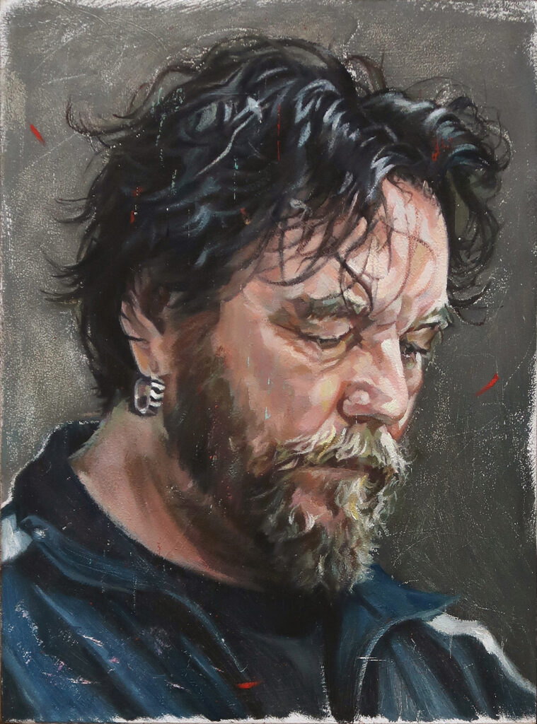 michaelstreun.ch, Mirror Selfportrait, 2020, Oil on Pavatex, 14 x 9.5 cm, Michael Streun, Thun, Schweiz, Bildender Künstler, Malerei, Figuratif,  Painter, Oilpainting, Drawing, Object, figurative, Selfportrait, Selbstporträt, michaelstreun.ch, Oil on Canvas, Michael Streun, Schweiz, Thun, Schweizer Maler, Malerei, Painter, Figurative Malerei, figurative painting, portrait painting, Zeichnung, Objekte, Radierung, Porträt, Surreal, Ölmalerei, Öl auf Leinwand, Oil on Canvas,  Kohlezeichnung, Pastellzeichnung, Fotografie, Video, Ausstellungen, Galerie, Puberty, Projekte, Installationen, Klingende Köpfe, Blues Legends, Mario Capitanio, Peter Gurtner, Carlo Brenni, Georges Müller, Peter Müller, MC Anliker, Jamie Wong-Li, Sandee, Walter Schmocker, Markus Heiniger, Jimy Hofer, Simon La Bey, Schmidi Schmidhauser, Rhonda Dorsey, Shirley Grimes, Gölä, Tinu Heiniger, Christine Lauterburg, Marc Storace, Mich Gerber, Büne Huber, Hank Shizzoe, Kuno Lauener, Sina, Elvis, Alberto Giacometti, B.B. King, Buddy Guy, John Lee Hooker, Kurse, Malkurs, Ölmalen, Porträt in Öl, Objekte in Öl, Aktzeichnen, Aktmalen, sfgb-b.ch, Schule für Gestaltung Bern und Biel, Galerie Art-Etage Biel, Kunsthaus Interlaken, Kunstmuseum Thun, www.atelierstreun.ch, Atelierhaus Thun, www.atelierhausthun.ch, Painting, Swiss Painter, Oilpainting, Drawing, Etching, Portrait, Oil Portrait, Surreal, figurative painting, Oil on Canvas, Oil on Cardboard, Oil on Paper, Berlin, Atelierstipendium, Atelierhaus, www.atelierhaus.ch, Cantonale Berne Jura, Skizzen, Studien, Plastic, Ablösung, Puberty, Pubertät, Adoleszenz, Umbruch, Umwälzungen, Corona-Krise, Zeitenwende, Habitat, Trip, Klimawandel, Übergang, Warner, Überdreht, Satellit.Space Thun, Der Schacht, futuristische Akte, Galerie Tammen Berlin, Robert Walser, Senfies, Farbfinderin, Spannungsfeld, Verschlingung, Die Vorleserin, Überdreht, Begehung, Projekt Talk, Klimawandel, der Schacht, Wandlung, Zündung, der Sog, Nachtlager, der Graben, Habitat, Vorspäherin, Zeitenwende, Kunstpreis der stadt Thun 2025
 